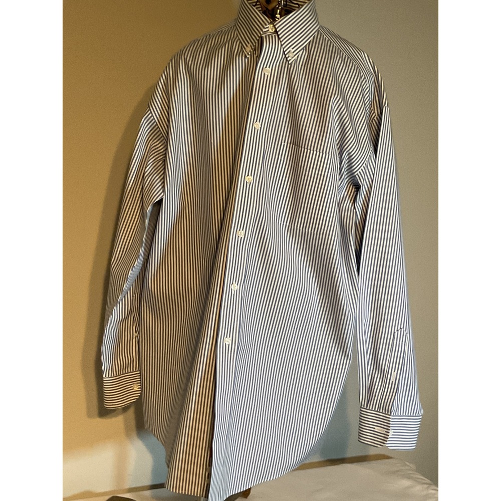 Roundtree & Yorke Gold Label Mens 15.5 33 Blue White Striped Non-Iron Shirt